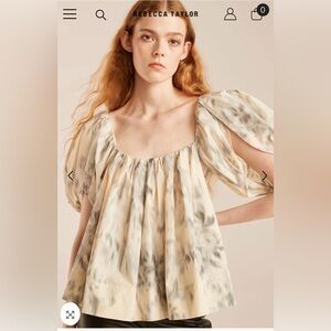 REBECCA TAYLOR Whisper Rose Tulip Puff Sleeve Top Size 10